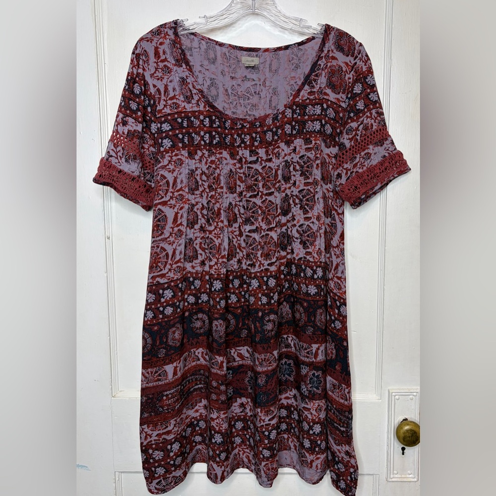 Ecote Urban Outfitters Amethyst Pintuck Frock Tunic Dress Purple Crochet Sz L